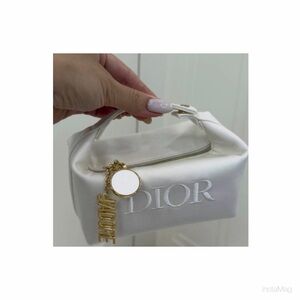 NEW Dior Twill White Pouch Bag With Handle Makeup Clutch Bag Pouch
